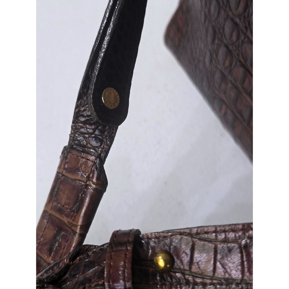Brahmin Brown Crocodile Embossed Leather Flap Shoulder Bag Gold Logo Hardware - Picture 8 of 14